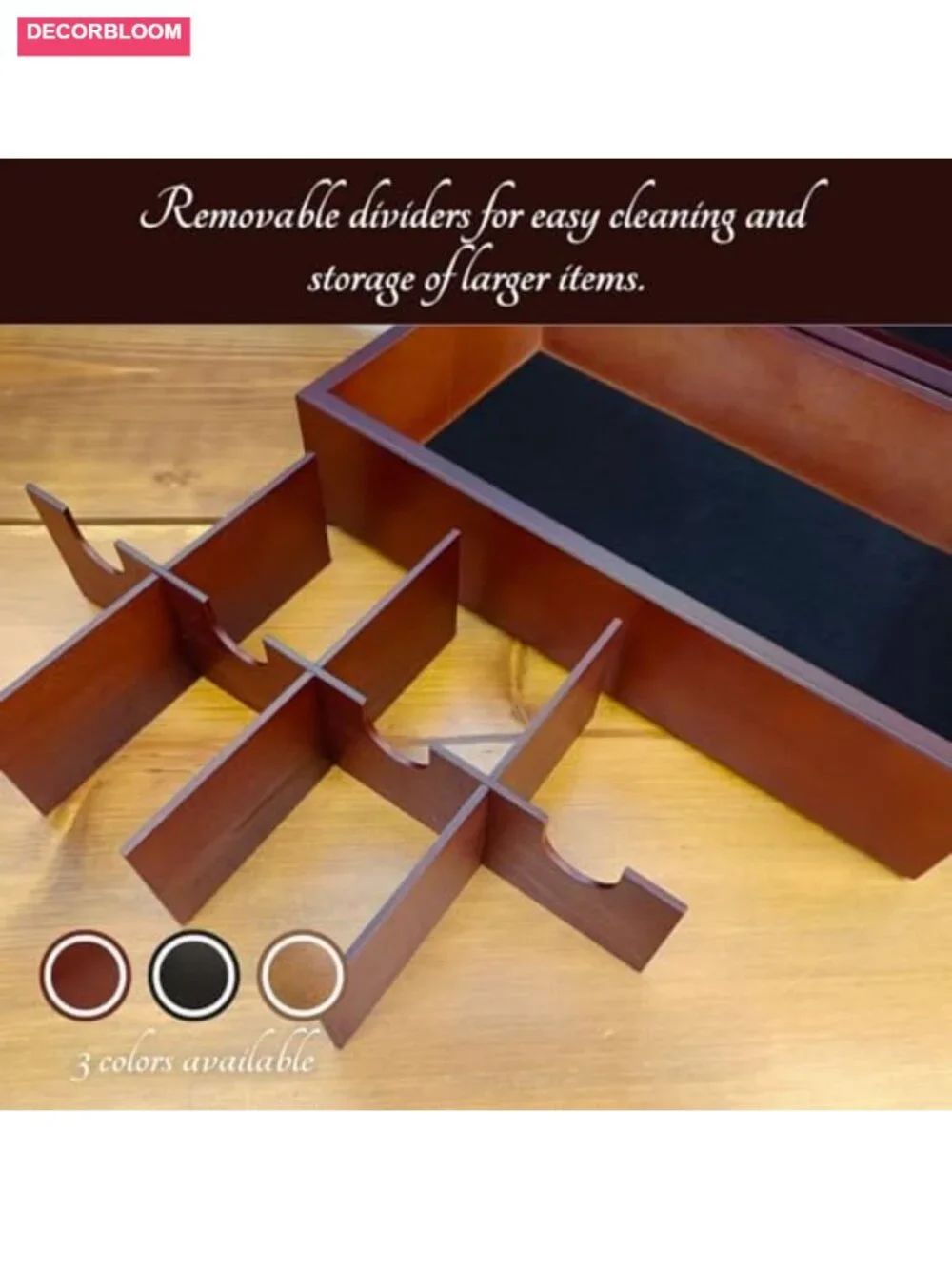 Wooden Tea Box - 8-Compartment Tea Organizer with Removable Dividers